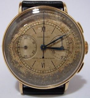 Rare Vintage 14K Gold Longines Fly Back Chronograph Men Watch Cal 