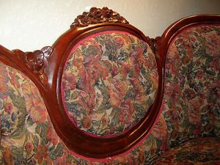 Victorian Style Parlor Cameo Sofa   LoveSeat Carved Mahogany Kimball