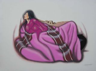 robert redbird purple blanket signed kiowa lithograph 