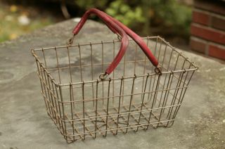 Small Size 14 Long Red Handled Vintage Shopping Basket Country Home 