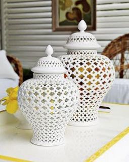 FRENCH COUNTRY Fretwork Cutout GINGER JAR Glossy White Porcelain NEW