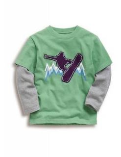 New Mini Boden Boys Green Snowboard Long Sleeve Top Shirt 3 4 y