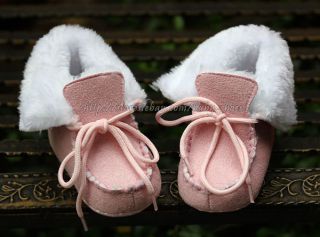 Baby Girl Pink Faux Fur Lined Boots Crib Lace Up Shoes Size Newborn to 