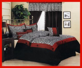   Sahara Exotic Zebra Comforter Set Black/White/Burgundy/Gray King Size