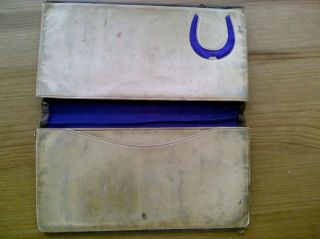 1860s Leather Mens Wallet with Purple Lining and Horseshoe Cutout