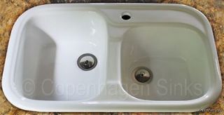 31 Wide Double Bowl Kitchen Prep Drop In Sink   White Gloss Porcelain 