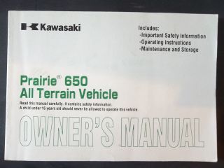 Kawasaki 2002 PRAIRIE 650 KVG650 A1 Original Owners Manual 99920 1986