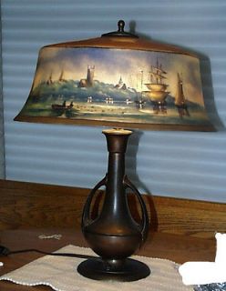 Original Pairpoint New Bedford Harbor Scene Reverse Painted Lamp 