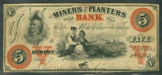  CAROLINA   $5.00 Miners & Planters Bank Murphy, Indian & Maidens, VF+