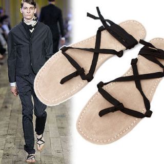 runway mens string thongs gladiator suede sandals beige