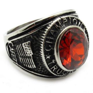 Mens ring Driver Champion Imitated Ruby 316L Stainless Steel PUNK 
