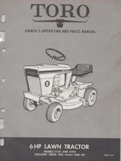 1967 TORO 6 HP LAWN TRACTOR OWNERS OPERATING & PARTS LIST MANUAL