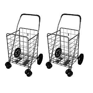 Shopping Carts Basket folds Flat for Storage front Rotating wheels 