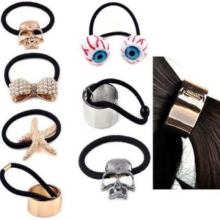   Bow Metal Hair Ring Ponytail Elastic Holder Hair Cuff Band Headband