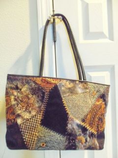 Bueno Gorgeous Patchwork Tote/Handbag Dark Browns Leather and Fabric
