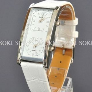   White Dual Quartz Lady Dress Leather Band Analog Wrist Watch SW36