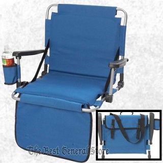 Blue Stadium Seat with Arm Rest Drink Holder Pockets Bleacher Chair 