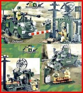 Army Outpost Battle Truck with Minifigures Military Building Blocks 