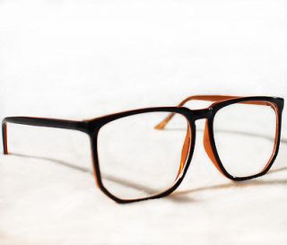 BIG SIMPLE Glasses VINTAGE CLEAR LENS BLACK FRAMES NERD Best 