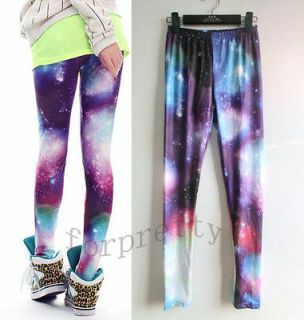 Women Aurora Space Galaxy Graphic Printed Leggings Pants Tights KhJ