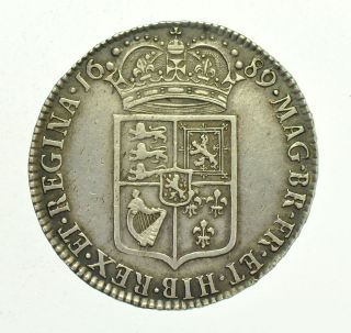   HALFCROWN [1st REVERSE] BRITISH SILVER COIN FROM WILLIAM & MARY GVF+