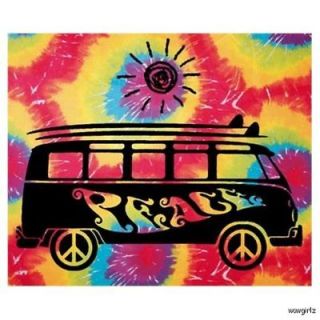 tapestry tie dye 40x45 peace sign magic bus van time
