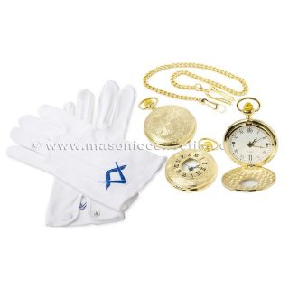 Masonic Quartz Half Hunter Pocket Watch & Pair of Masonic 100% Cotton 