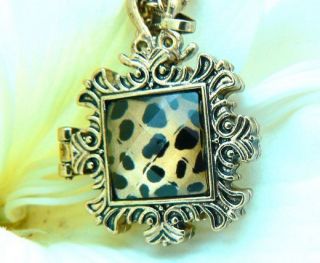 Retro Grace Leopard Photo Locket Necklace Dull Gold Christmas Birthday 