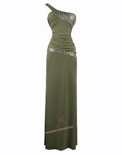 sexy one shoulder bead backless evening dresses m green
