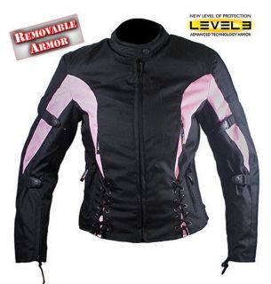   Women Black & Pink Motorcycle Jacket with Level 3 Advanced Armor