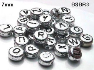   7mm Acrylic Plastic Silver Alphabet Letter Coin Spacer Beads BSBR3