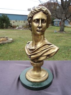BEAUTIFUL BRASS BUST STATUE~ MARBLE BASE~ MADE IN INDIA~ GREAT STYLE 