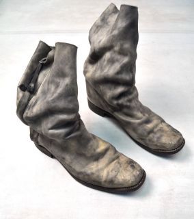 BORIS BIDJAN SABERI Washed Grey Cow Leather Tall Side Zip Boots 43 