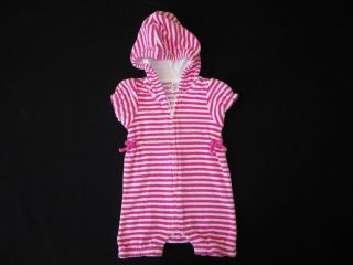 BABY GAP Pink and White Terry Cloth Hooded Cover up Romper 3 6 Months