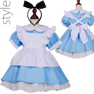 Gothic Lolita Punk Dress Blue The Child Halloween Cosplay Costume 