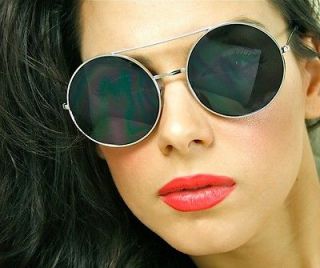 Super Cool Retro Vintage Big Round Gun Metal Frames Sunglasses Women