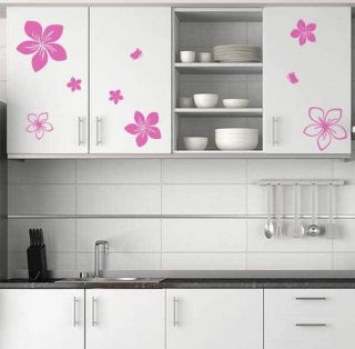 FLOWERS AND BUTTERFLIES KITCHEN CUPBOARD STICKERS GRAPHICS CABINETS 