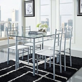   Glass Dinning Room Table + Four Chair Set Elegant Living Home Decor