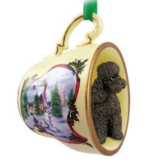 Poodle Dog Christmas Holiday Teacup Ornament Figurine Chocolate Sport