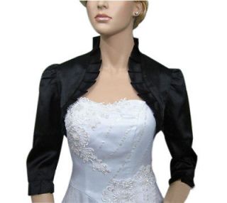 Black 3/4 sleeve satin bolero Jacket Top Wedding evening dress 