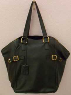 YSL Yves Saint Laurent Black Leather Downtown Medium Shopping Tote Bag 