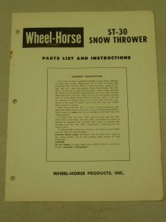 wheel horse tractor st 30 snow thrower parts list manual