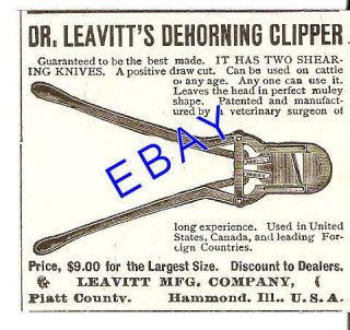 1894 dr leavitt cattle dehorning clipper ad hammond il time