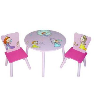 Toddlers Kids Wooden Round Play Table and Chair Set Fairies Princess 