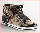 COACH Signature BRENDI Khaki High Top Sneakers Shoes Patent Leather 