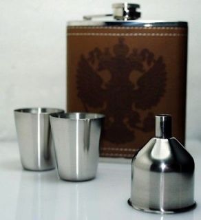 7oz Stainless Steel Hip Flask CCCP or D H Eagle+2Cups 1Large Funnel # 