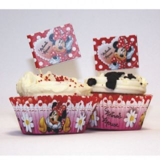48 Piece Disney Minnie Mouse Polka Dots Paper Cup Cake Cases & Flag 