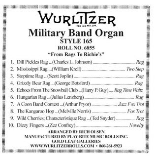 new wurlitzer military band organ roll no 6855 style 165