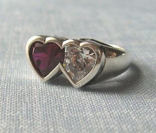 Sterling Silver 925 Ring w Red & White Diamonique Stones size 5 1/4