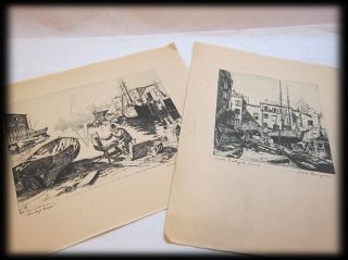 Vintage Prints Lionel Barrymore Little Boatyard Venice & Purdys 